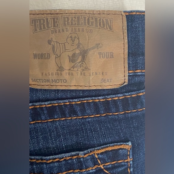 True Religion Jeans’Skinny Moto Biker BigT Red Orange Stitch Stretch-Size:36/34” - Picture 4 of 13